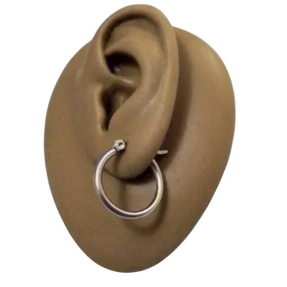 3/4 Inch 20mm Tube Hoop Pierced Post Earrings Silver Tone - Picture 2 of 5